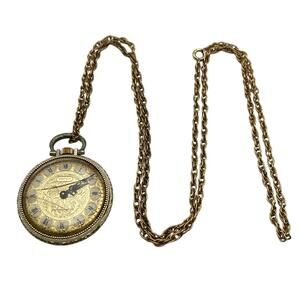 VTG Garfield Mechanical Pendant Pocket Watch WORKING w/ Necklace Marked 1/20 12k